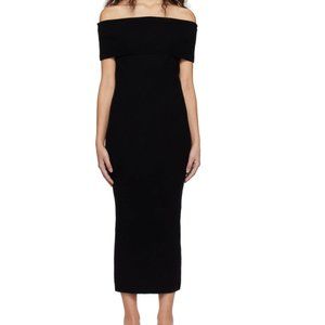 [NEW] Reiss black off-the-shoulder short-sleeve midi dress